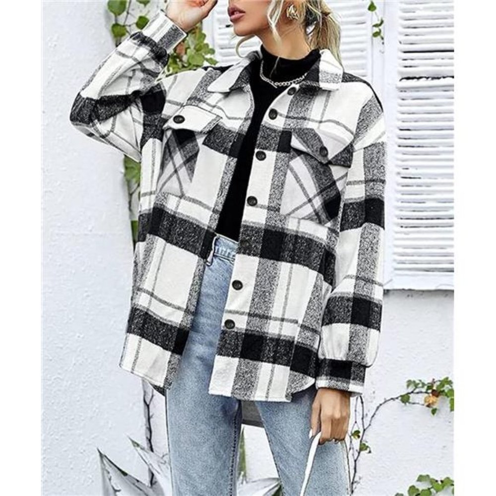 Womens Casual Plaid Shacket Wool Blend Button Down Long Sleeve Fall overshirt